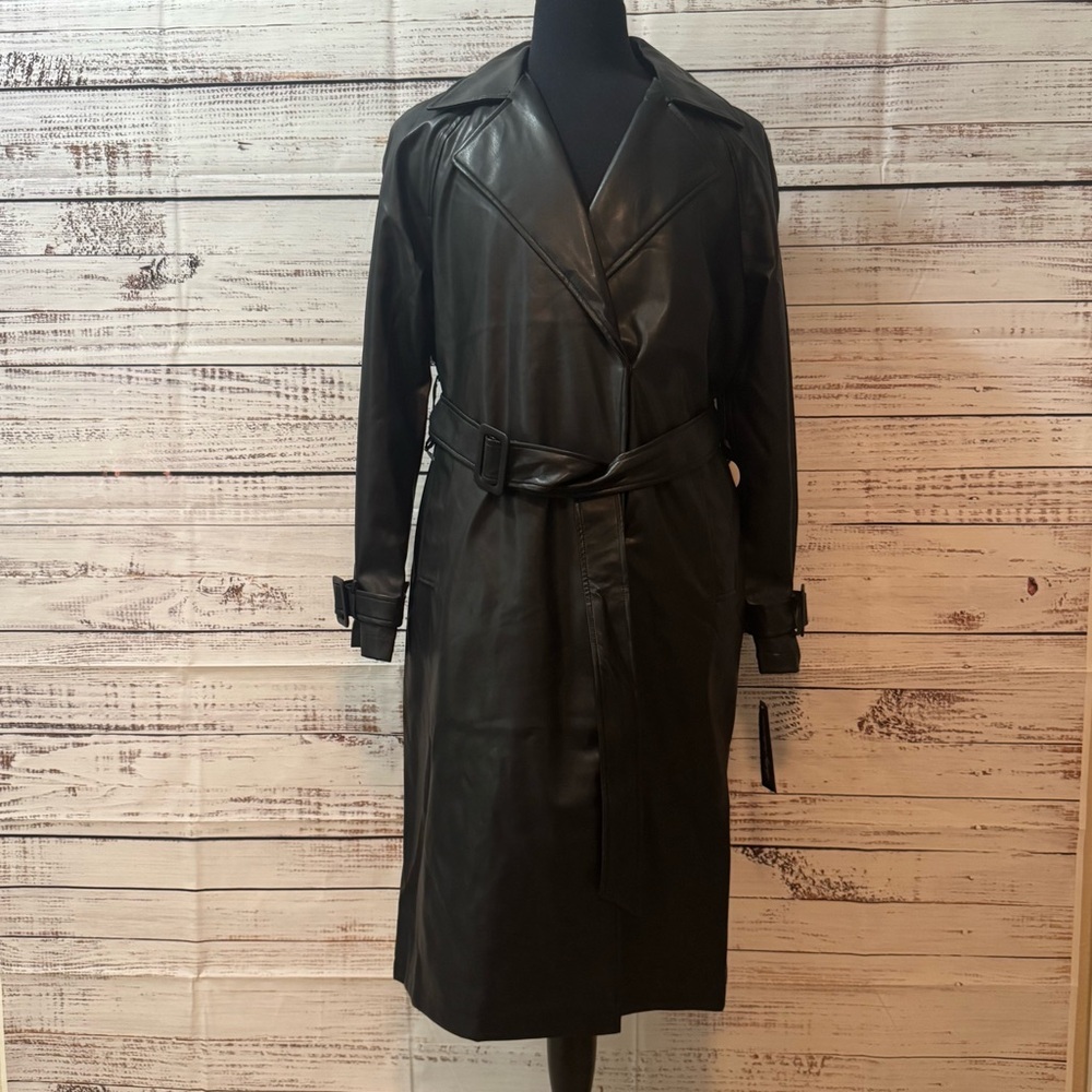 Sebby Collection Faux Leather Trench Coat